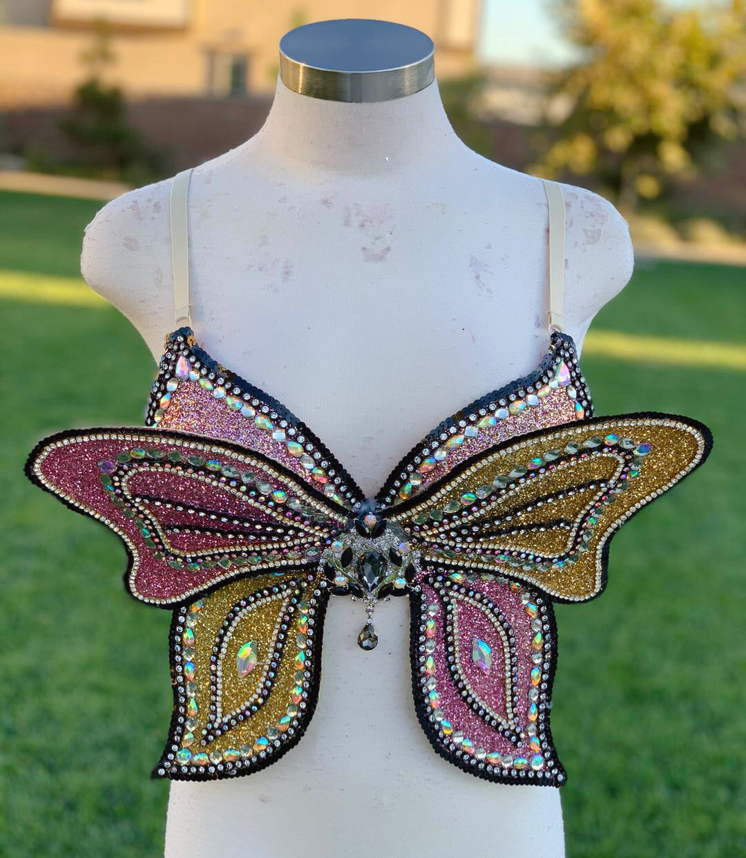 Two tone 3D Glitter Butterfly Bra, Rave wear, EDC, Music festival