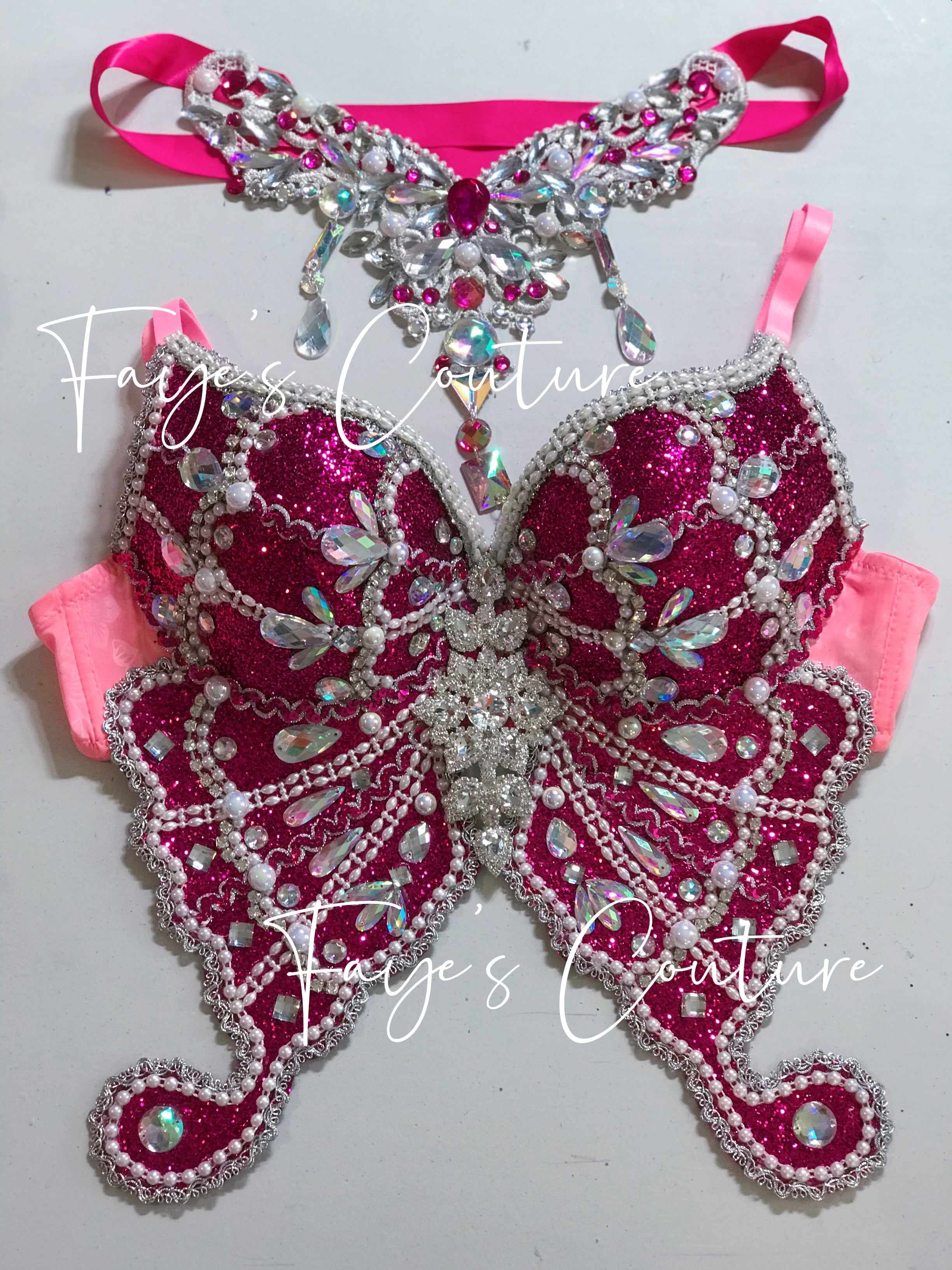 Glitter Pink Butterfly Bra, rave EDC Music festival wear, Halloween