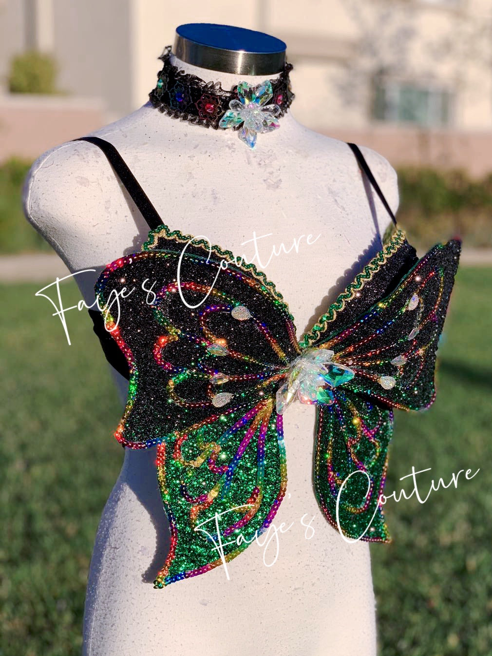 Two Tone 3D Glitter Butterfly Bra with Two Tone, rave festival