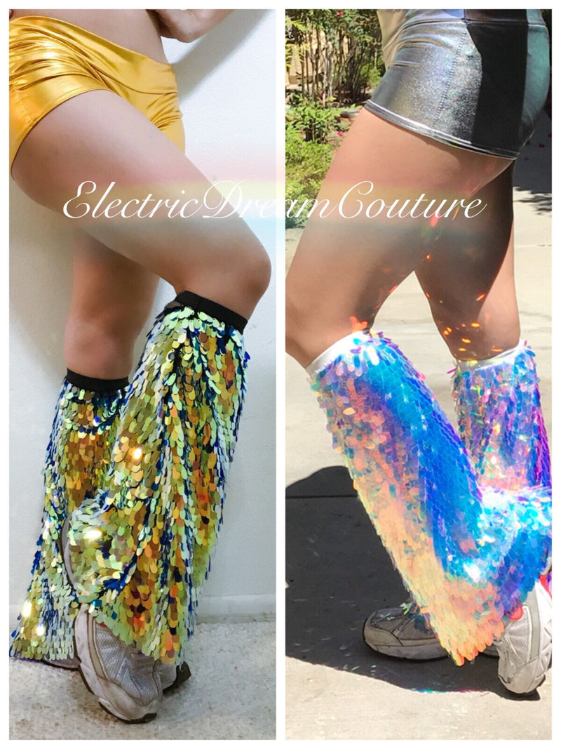 Irredentist Sequin Leg fluffy, Mermaid Leg fluffy, Unicorn Leg Fluffy, rave wear, leg wear