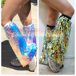 Irredentist Sequin Leg fluffy, Mermaid Leg fluffy, Unicorn Leg Fluffy, rave wear, leg wear