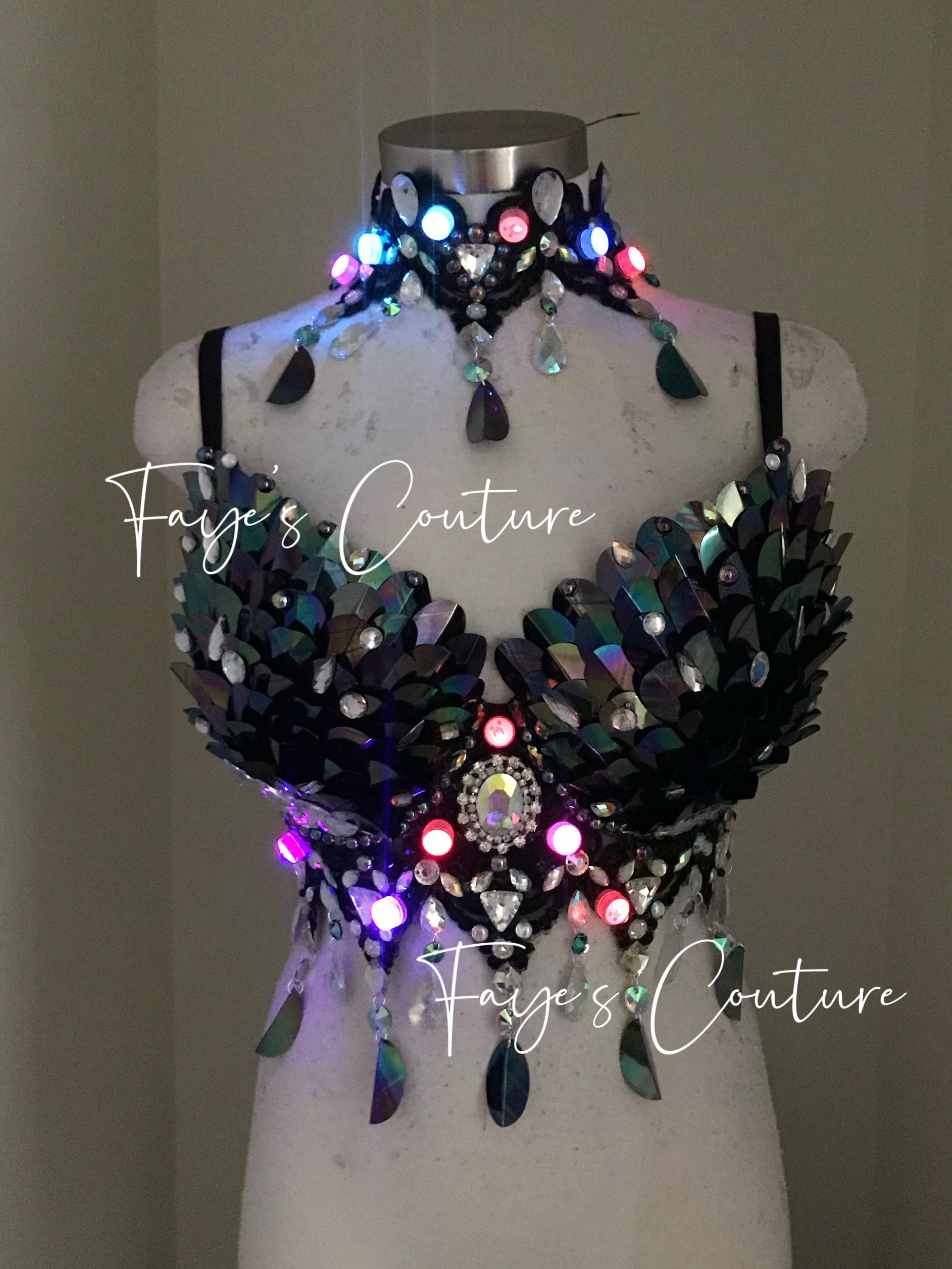 Iridescent Blue Unicorn inspired Bra with Choker, Rave wear, EDC, Musi –  Fayes Couture