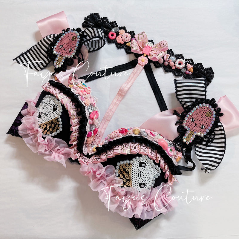 Candy-Land inspired Bra with Choker, rave EDC Music festival wear, Halloween costumes, Cosplay