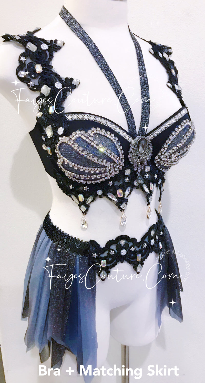 Black Holographic Shelly Multi-way Bra Mermaid Bra Burlesque Burning Man Bra  EDC Outfit Rave Bra Shell Bra Carnival Outfit -  Canada