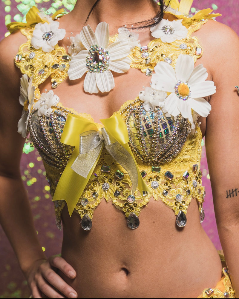 Gold Sunflower Carnival Bra Rave clothes,rave outfits,edc outfits