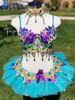 Iridescent violet Unicorn Outfit Set, V4 Tutu Set , Rave wear, EDC, Music festival, Cosplay, Halloween costumes