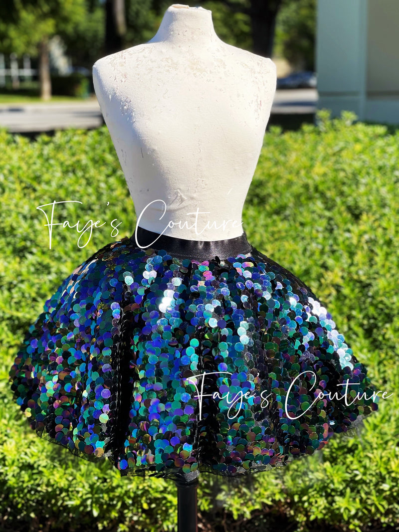 Maxi Puffy Unicorn and Mermaid Skirt with Tulle , Irridesent Skirt, Unicorn Skirt, hologram Skirt, velvet elastic skirt