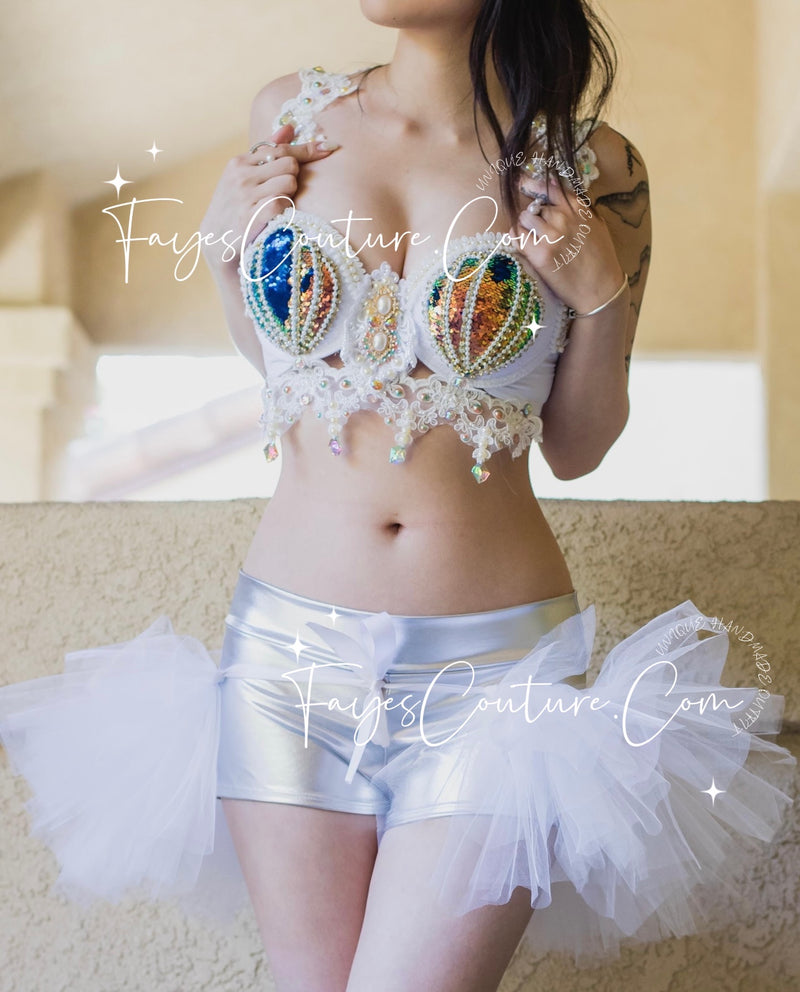 Mermaid in white and gold, Rave wear, EDC, Music festival, Cosplay, Halloween costumes