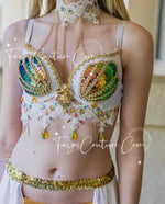 Gold and White Mermaid bra, rave wear, EDC, Music festival wear, Halloween costumes, Cosplay