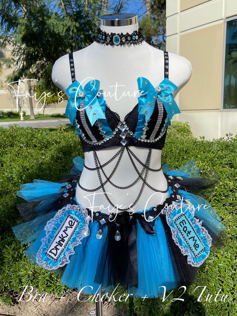 Alice in wonderland inspired outfit set, Rave wear, EDC, Music festival, Cosplay, Halloween costumes