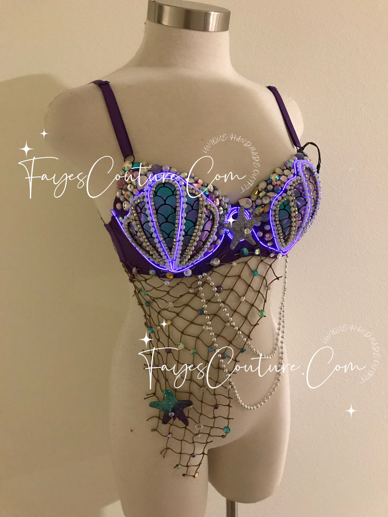 Gold Mermaid Bra, Rave wear, EDC, Music festival, Cosplay, Halloween c –  Fayes Couture