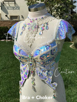 White Sequin Butterfly inspired Outfit Set, Rave wear, EDC Music festival, Cosplay, Halloween costumes