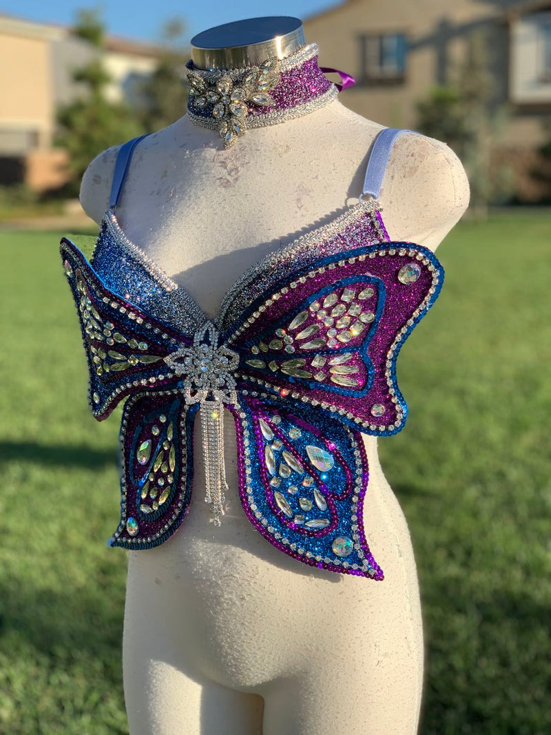 Two Tone 3D Glitter Butterfly Bra with Two Tone, rave festival wear, Halloween costumes