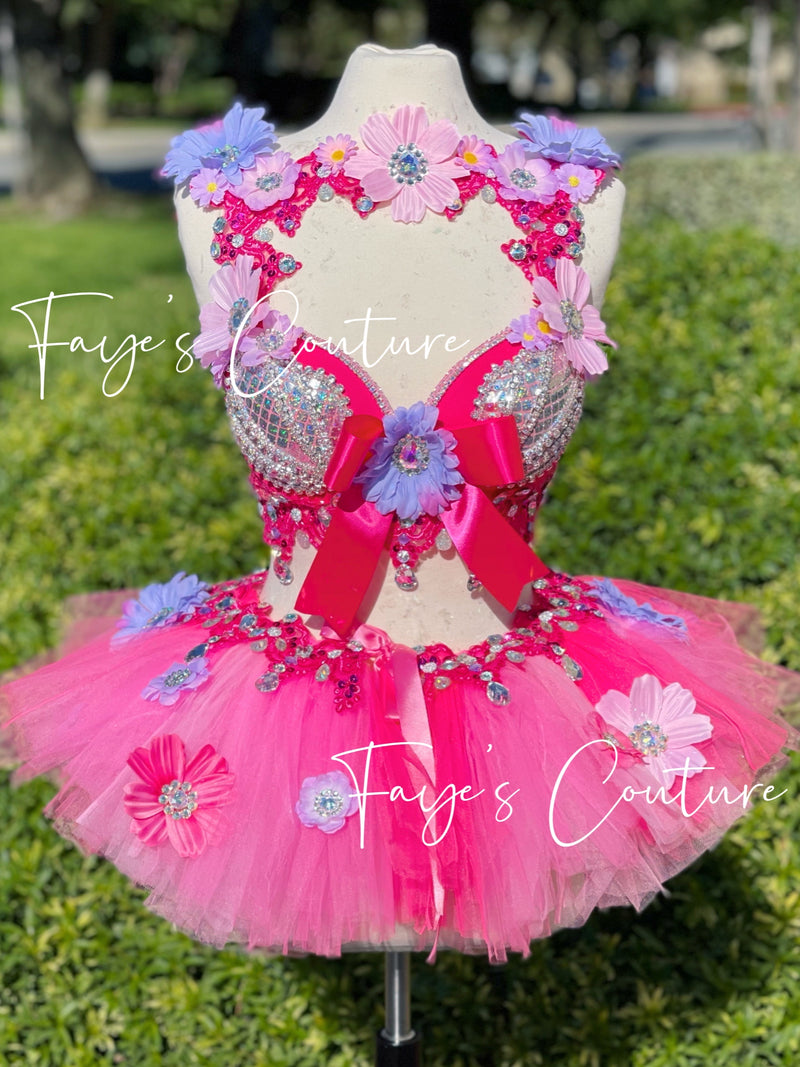 Dasie Flower in Pink and mermaid Inspired outfit set, Rave wear, EDC, Music festival, Cosplay, Halloween costumes