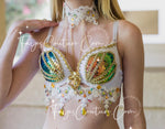 Gold and White Mermaid bra, rave wear, EDC, Music festival wear, Halloween costumes, Cosplay