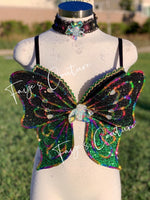 Two Tone 3D Glitter Butterfly Bra with Two Tone, rave festival wear, Halloween costumes