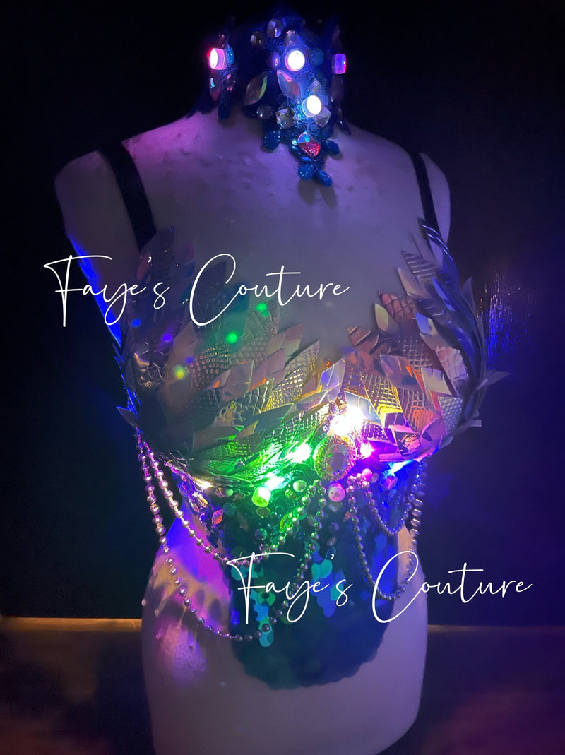 Iridescent Blue Unicorn inspired Bra with Choker, Rave wear, EDC, Musi –  Fayes Couture