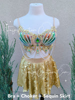 Gold Mermaid Outfit set, Rave wear, EDC, Music festival, Cosplay, Halloween costumes