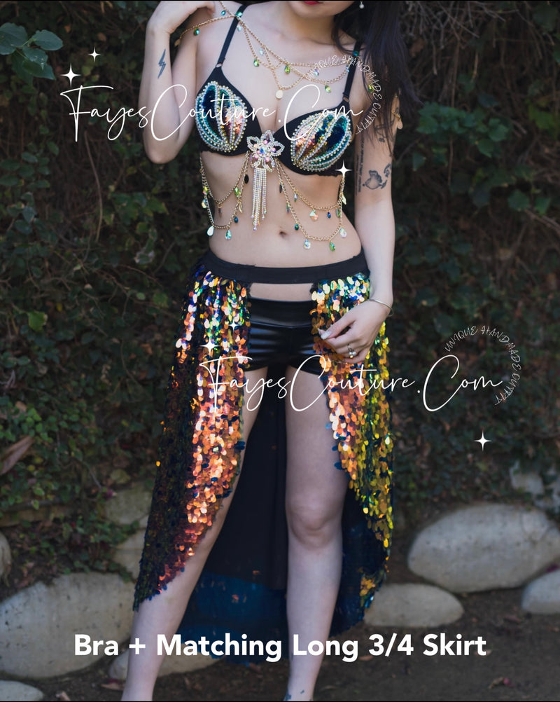 Mermaid in Black inspired outfits set, Rave wear, EDC, Music festival, Cosplay, Halloween costumes