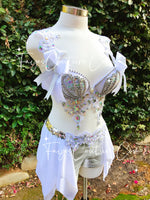 Mermaid in White, Bridal inspired outfits set, Rave wear, EDC, Music festival, Cosplay, Halloween costumes