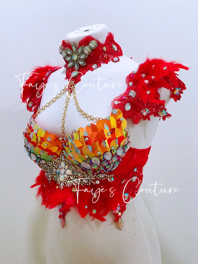 Phoenix inspired Bra with Choker, rave, EDC, Music festival wear, Halloween costumes, Cosplay