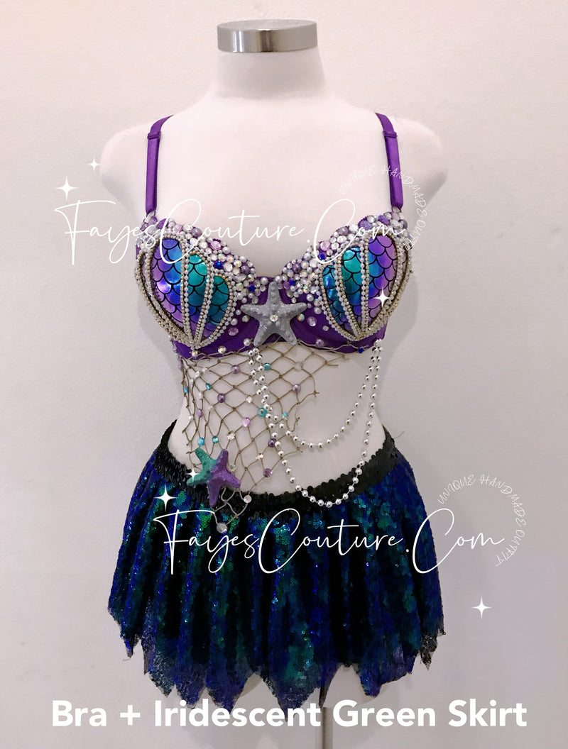 Mermaid Ariel inspired outfits set, Rave wear, EDC, Music festival, Cosplay, Halloween costumes