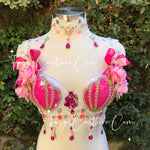 Pink and Flower Mermaid Bra, Rave wear, EDC, Music festival, Cosplay, Halloween costumes