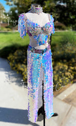 Iridescent Unicorn outfit set with lights, outfit set, Rave wear, EDC, Music festival, Cosplay, Halloween costumes