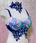 Iridescent Navy Unicorn Bra with Choker, Rave wear, EDC, Music festival, Cosplay, Halloween costumes