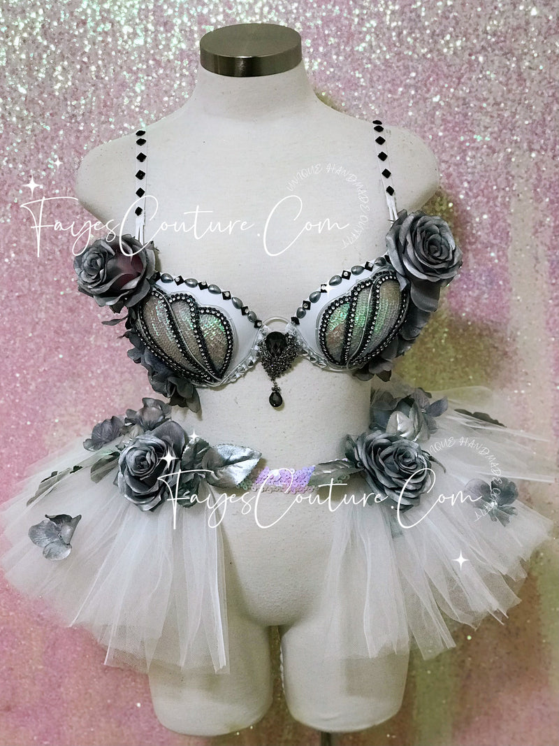 Mermaid in Grey inspired outfits set, Rave wear, EDC, Music festival, Cosplay, Halloween costumes