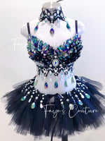 Iridescent Black Unicorn inspired outfit set with Choker, Rave wear, EDC, Music festival, Cosplay, Halloween costumes