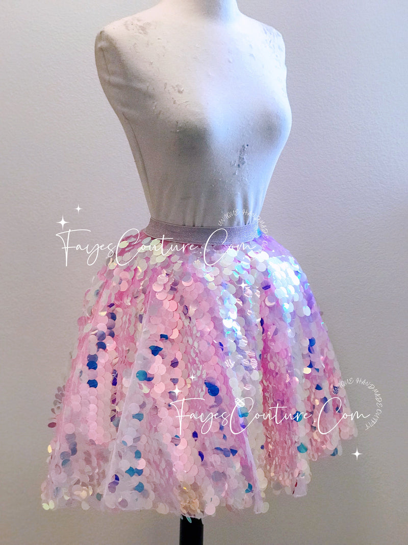 Maxi Puffy Unicorn and Mermaid Skirt with Tulle , Irridesent Skirt, Unicorn Skirt, hologram Skirt, velvet elastic skirt