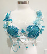 Mermaid In white and blue Bra, Rave wear, EDC, Music festival, Cosplay, Halloween costumes