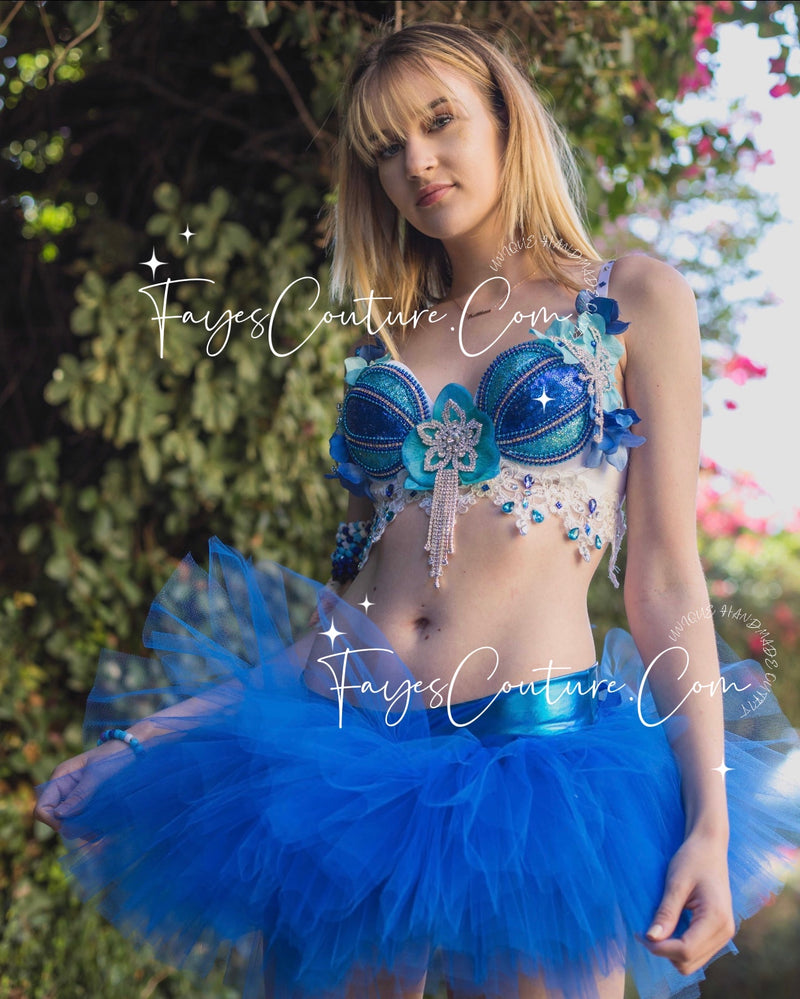 Mermaid Blue Bra, Rave wear, EDC, Music festival, Cosplay, Halloween costumes