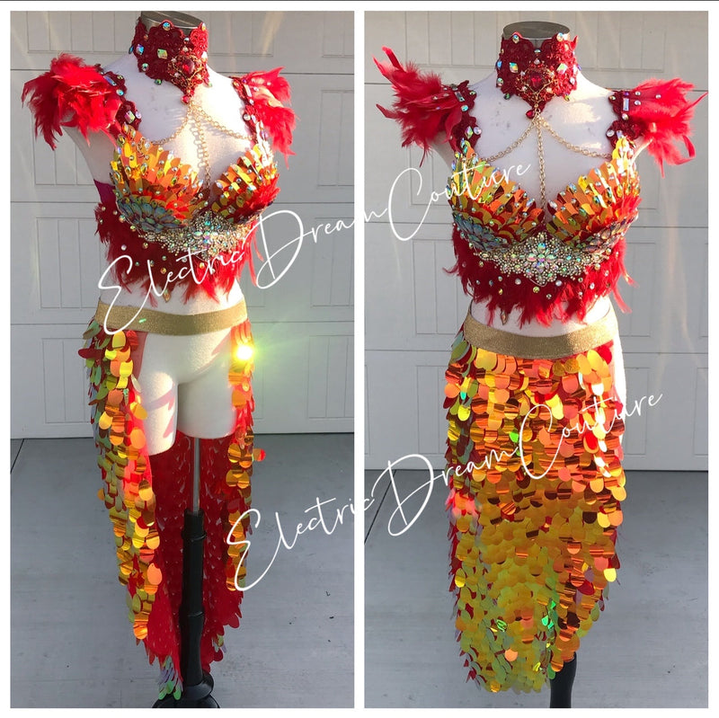 Phoenix inspired tutu set Rave wear, EDC, Music festival, Cosplay, Halloween costumes