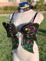 Two Tone 3D Glitter Butterfly Bra with Two Tone, rave festival wear, Halloween costumes