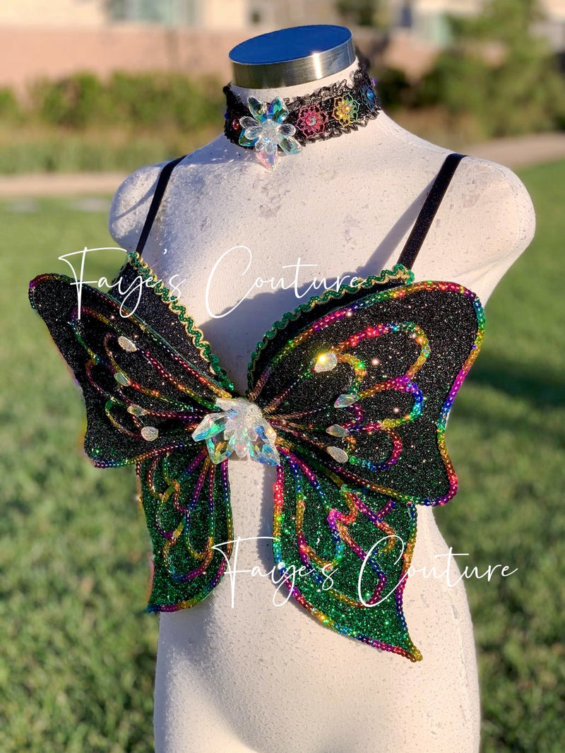 Custom Design PM on  to order. EL Wire light up butterfly rave bra EDC  Outfit festival fashion blue LED