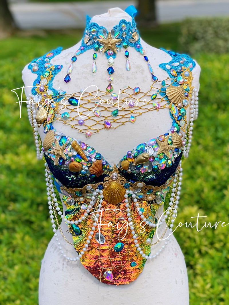 Mermaid Queen inspired Bra, Rave, EDC, Music festival wear, Halloween costumes, Cosplay