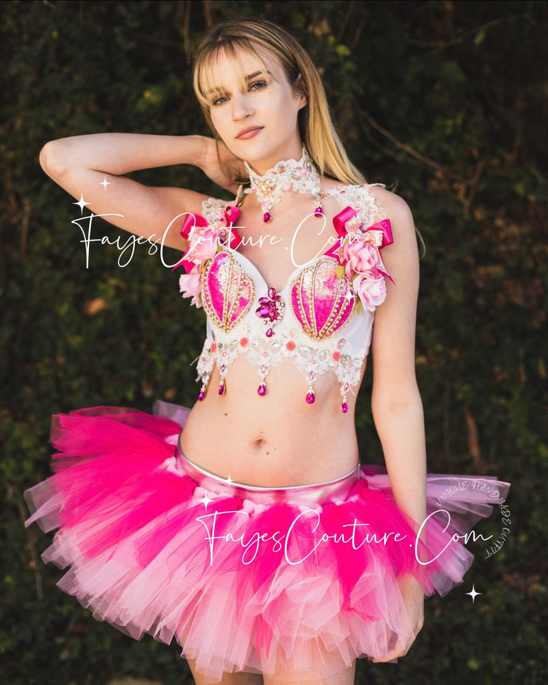 Pink flower Mermaid inspired outfit set, Rave wear, EDC, Music festival, Cosplay, Halloween costumes