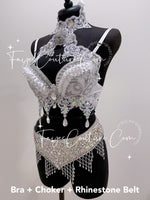 Bridal White inspired Bra with Choker, Rave wear, EDC, Music festival, Cosplay, Halloween costumes