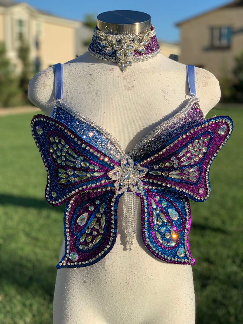 Two Tone 3D Glitter Butterfly Bra with Two Tone, rave festival wear, Halloween costumes