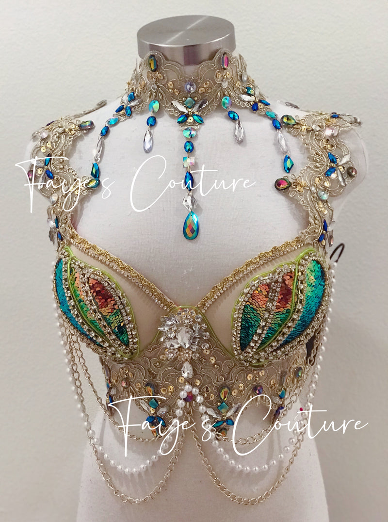 Gold Mermaid Bra, Rave wear, EDC, Music festival, Cosplay, Halloween costumes