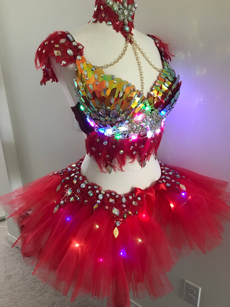 Phoenix inspired tutu set Rave wear, EDC, Music festival, Cosplay, Halloween costumes