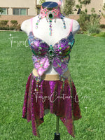 Magenta Sequin Butterfly inspired Outfit Set, Rave wear, EDC, Music festival, Cosplay, Halloween costumes