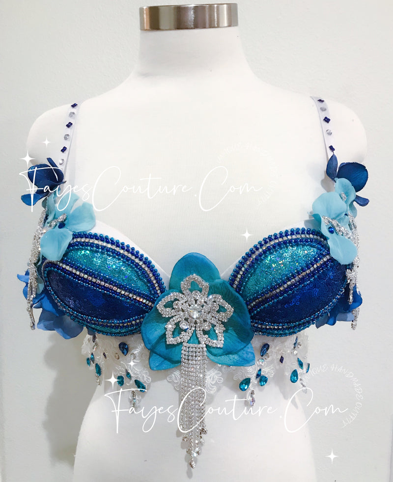 Mermaid Blue Bra, Rave wear, EDC, Music festival, Cosplay, Halloween costumes