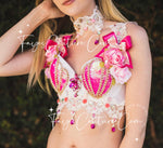 Pink flower Mermaid inspired outfit set, Rave wear, EDC, Music festival, Cosplay, Halloween costumes