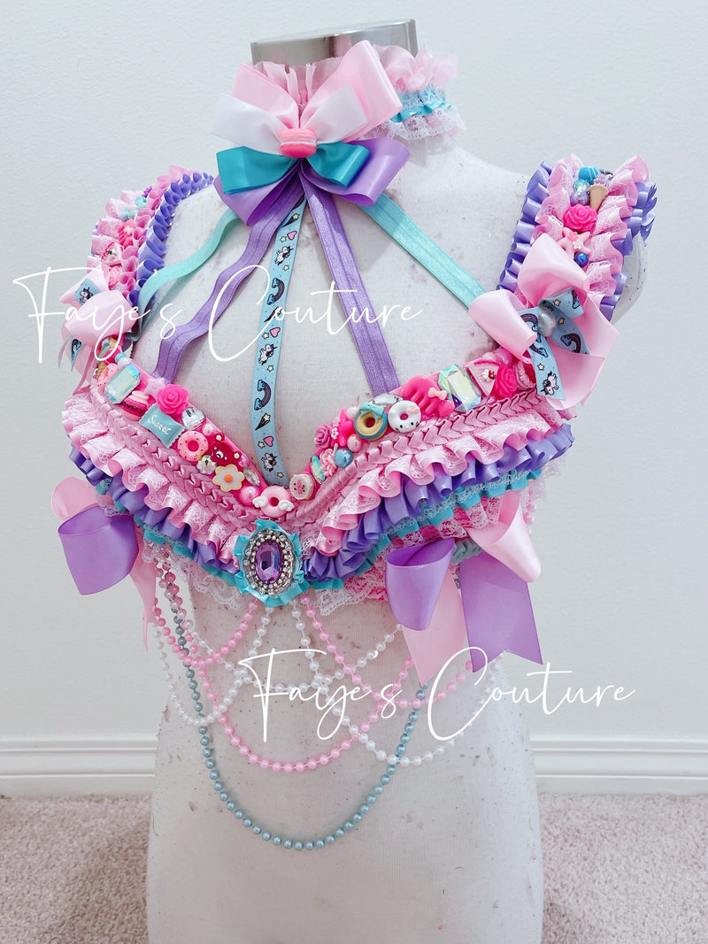 Candy-land inspired Bra with Choker, Rave wear, EDC, Music festival, Cosplay, Halloween costumes