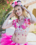 Pink flower Mermaid inspired outfit set, Rave wear, EDC, Music festival, Cosplay, Halloween costumes