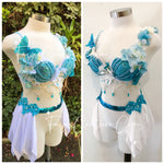 Mermaid In white and blue Bra, Rave wear, EDC, Music festival, Cosplay, Halloween costumes