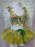 Mermaid in gold inspired outfit Set, Rave wear, EDC, Music festival, Cosplay, Halloween costumes